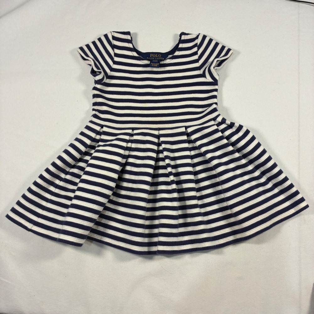 Polo Ralph Lauren Toddler Girls Dress 2T Navy White Stripe Fit Flare Nautical